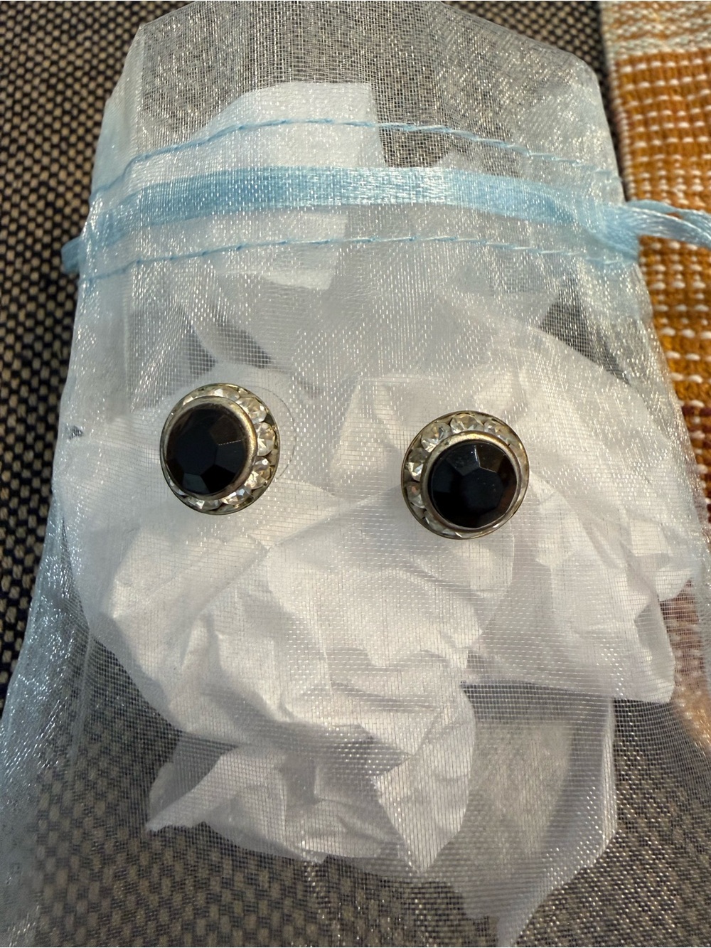 Black Faceted Stud Earrings with Crystal Halo